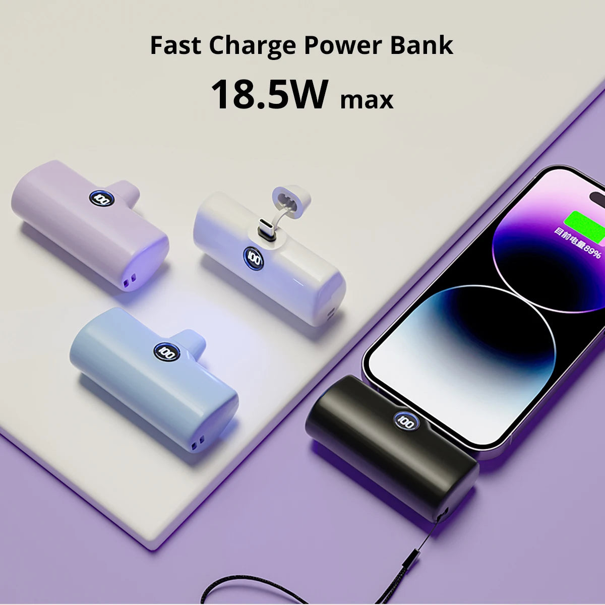 Portable Charger Power Bank Fast Charging for Iphone Samsung Xiaomi Honor Built-In Cable Type C Lightning External Battery