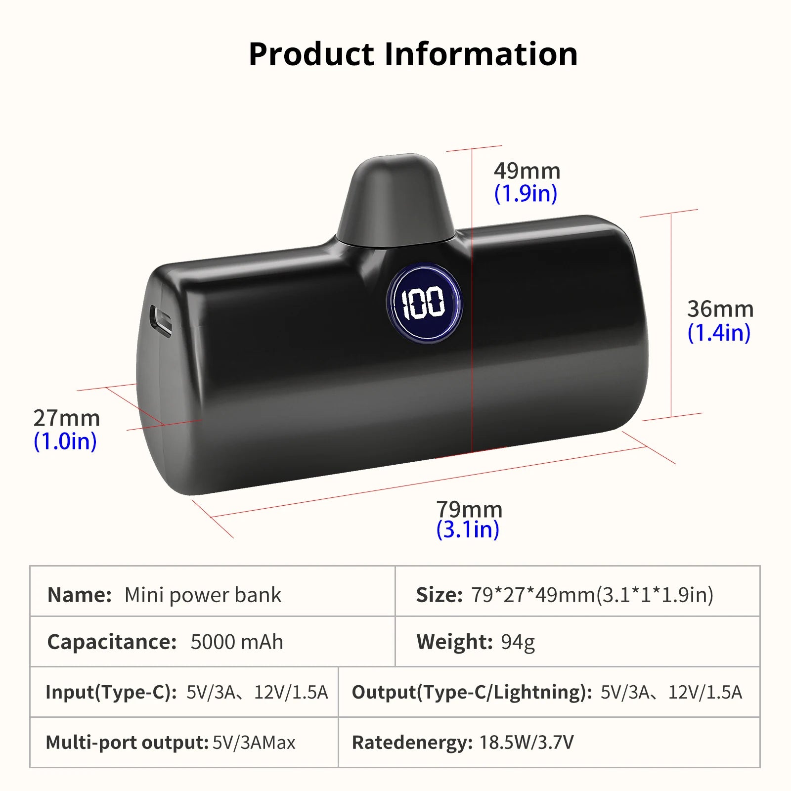 Portable Charger Power Bank Fast Charging for Iphone Samsung Xiaomi Honor Built-In Cable Type C Lightning External Battery